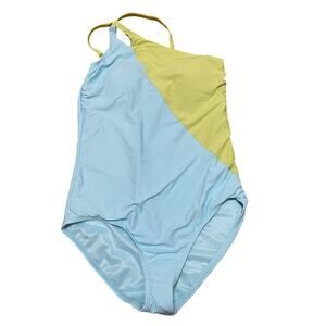 Lands' End Women's 14 One Shoulder One Piece‎ Swimsuit Light Blue Green NWT